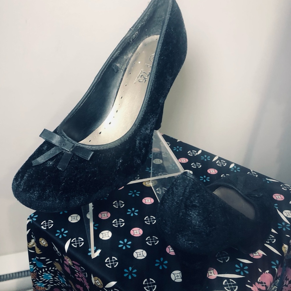 Black Velvet Bow  Heel Pumps 725 originals shoes bow - Picture 8 of 9